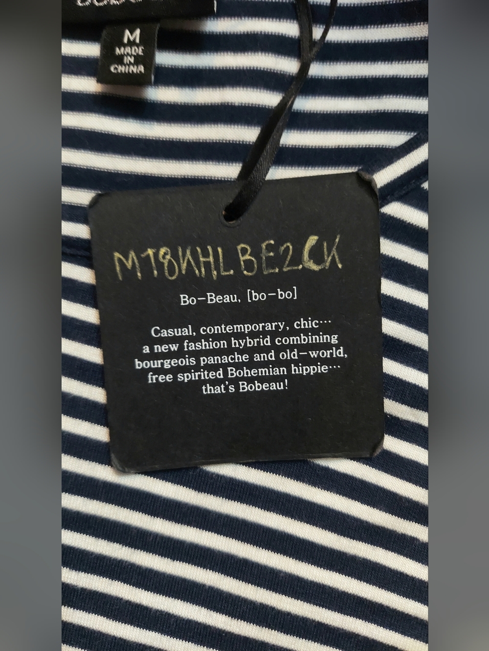 bobeau Navy & White Striped Long Sleeve Tie-Front Top - Picture 5 of 5